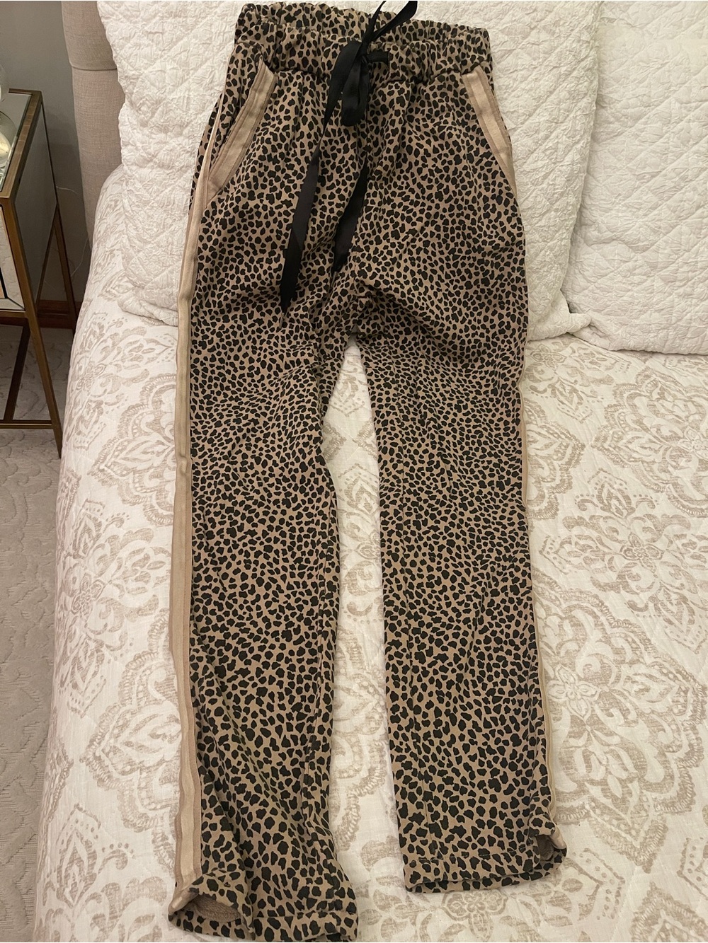 Baci Leopard Print Drawstring Joggers - Tan & Black